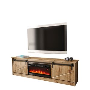 Mirjan24 TV-Lowboard Granero mit Elektrischem Kamin, Stilvoll TV Schrank, Realistische LED-Flamme (Farbe: Wotan)