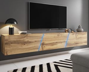 TV-Unterteil in Wotan Eiche hängend oder stehend Lowboard Space inkl. RGB Beleuchtung 240 x 35 cm