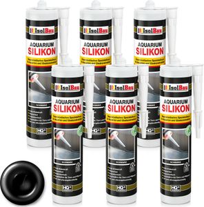 Isolbau Aquarium Silikon 6 x 300 ml Schwarz - Dauerelastisches Spezial-Silikon für Aquarien & Glaskonstruktion - Für Innen- & Außenbereich –  Kartusche