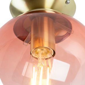 QAZQA - Art Deco Art Deco Deckenlampe Messing mit rosa Glas - Pallon I Wohnzimmer I Schlafzimmer - Kugel I Kugelförmig - LED geeignet E27