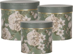 Clayre & Eef Hutschachtel 3er Set Ø 20x17 / Ø 17x15 / Ø 14x13 cm Grün Karton Blumen