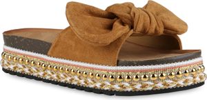 Giralin Damen Sandaletten Pantoletten Schleifen Nieten Plateau Schuhe 837628, Farbe: Hellbraun, Größe: 37