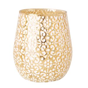 Windlicht / Vase "Eloise" aus lackiertem Glas, handgemalt, weiß und goldfarben in 2 Größen erhältlich, von Boltze, H12und 17cm