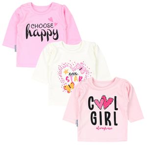 TupTam Uni Baby Langarmshirt mit Spruch Aufdruck 3er Set, Farbe: Cool Girl Aprikose / Choose Happy Rosa / Herz Little Star Ecru, Größe: 50