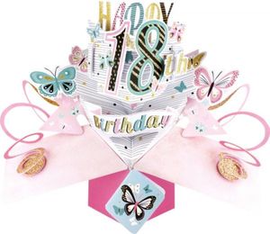 Grußkarte PopUp "Happy 18th Birthday" Schmetterlinge