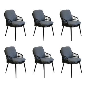 Isabel Gartenstühle Rope 6er Set - Schwarz - mit Armlehnen & Rückenlehne - Inkl. Sitz- und Rückenkissen -  Aluminium Bein - Skandinavisches Design