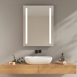 EMKE Badspiegel mit LED Beleuschtung Kaltweißes und warmes Licht, Badezimmerspiegel Anti-Beschlag Funktion Tastenschalter Wandspiegel