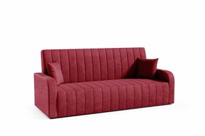 Schlafsofa ADDO, Sofa mit Schlaffunktion und Bettkasten, Klappsofa, Schlafcouch mit Füßen, Couch in Velourstoff, Frabe: Rot