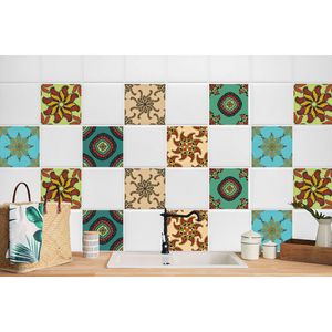 24 Stück Laminierter Sticker Aufkleber Küchen Wandfliesen Fliesenaufkleber Bunte Mosaik 10 x 10 cm