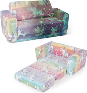 COSTWAY 2 IN 1 Kindersessel im Dunkeln Leuchtend, ausklappbares Kindersofa mit abnehmbarem Bezug & Seitentasche, Kindercouch Kinderliege Babysofa aus Samt für Kinder ab 3 Jahren COSTWAY 2 IN 1 Kindersessel im Dunkeln Leuchtend, ausklappbares Kindersofa mit abnehmbarem Bezug & Seitentasche, Kindercouch Kinderliege Babysofa aus Samt für Kinder ab 3 Jahren