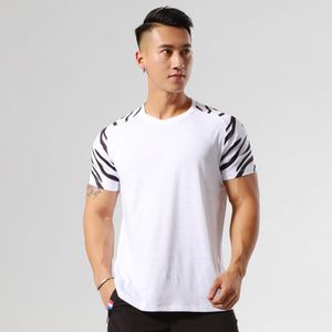 Herren Stretch Shirt Kurzarm Tops Splicing Pullover Rundhalsausschnitt Classic Fit Tops,Farbe: Weiß,Größe:XXL