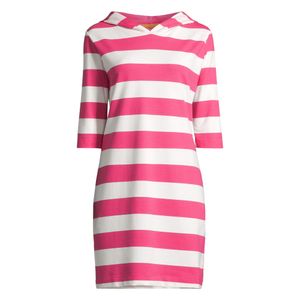 Salzhaut Damen Hoodie-Kleid Löövstick mit Blockstreifen - Gestreiftes Kapuzenkleid mit 3/4-Arm in Offwhite-Pink Größe XL