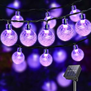 LQWELL® Solar Lichterkette Aussen 10M 40LED 8 Modi für Innen und Aussen Kettenlicht Kristall Kugeln IP44 Wasserdicht Garten(Lila)