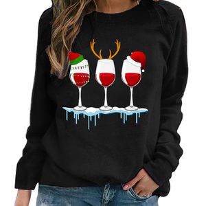 Damen Weihnachtsbecher Langarm T-Shirt Pullover Bluse Sweatshirt Tops Tee,Farbe: Schwarz,Größe:XXL