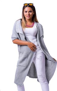 Damen Strickjacke Cardigan mit Bindegürtel; Grau/M/L Damen Strickjacke Cardigan mit Bindegürtel; Grau/M/L