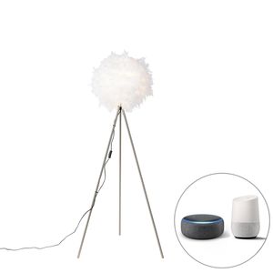 QAZQA - Modern Pfiffige romantische Stehlampe weiß inkl. Wifi A60 - Feather I Wohnzimmer I Schlafzimmer - Stahl Rund - LED geeignet E27