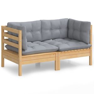 vidaXL 2-Sitzer-Gartensofa mit Grauen Kissen Massivholz Kiefer