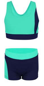 Aquarti Mädchen Sport Bikini - Racerback Bustier & Badehose, Farbe: Dunkelblau / Grün, Größe: 158