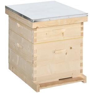 Outsunny Včelí úl s 10 rámky z masivního dřeva včetně krytu Včelařské potřeby Přírodní 58,2 x 48 x 56,6 cm