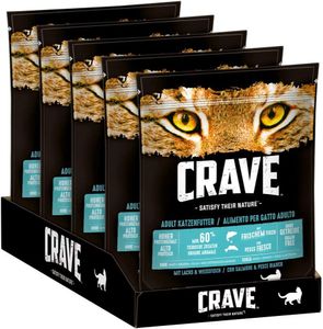 CRAVE Katze | Katzenfutter Trockenfutter Trocken Adult Lachs & Weißfisch 5x750g