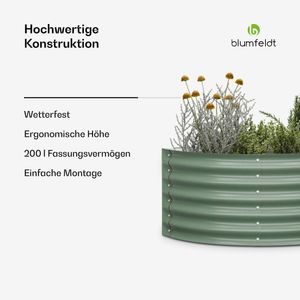 Blumfeldt hochwertiges High Grow Halbkreis Gartenhochbeet - robuster, verzinkter Stahl mit Rost- & Frostschutz - 105x60x43 cm - einfache Montage für praktischenGemüseanbau im eigenen Garten