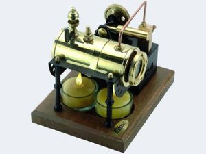 Wilesco D4, Dampfmaschinenmodell, Vormontiert, Messing, Messing, Poliert, Chrom