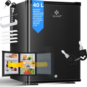 KESSER® Minikühlschrank mit Schloss |  Minibar 40 Liter Nutzinhalt |  Leise 22db |  Abschließbar |  Schlafzimmer |  Wechselbarer Türanschlag |  ca. 4°-16°C |  Schwarz
