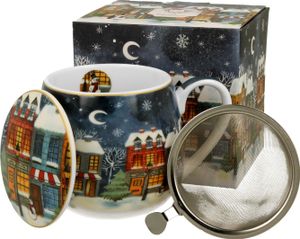 Vianočný porcelánový hrnček Christmas City s infuzérom 430 ml viacfarebný