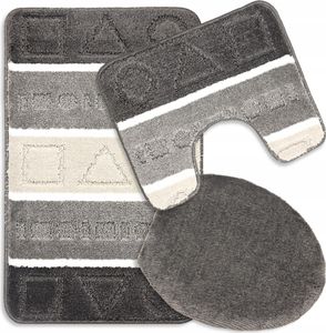 Badteppich Set 3-tlg. Analitik - Badezimmer Teppich Rutschfest & Weich - Badteppich, Badvorleger - Badematten Set Grau/Beige 50x80 cm