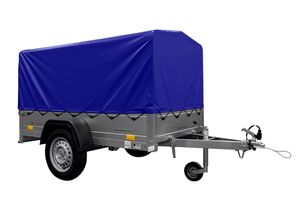 AnhängerGarden Trailer 200 KIPP 200x106 cm 750 kg [mit Hochspriegel, blauer Hochplane und Stützrad]