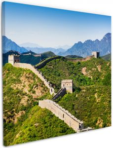 Wallario Premium Leinwandbild Die Chinesische Mauer - Wahrzeichen in China im Sommer in Größe 50 x 50 cm