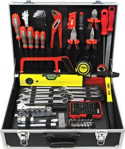 FAMEX 755-58 Alu Werkzeugkoffer mit Werkzeug | Werkzeugkiste gefüllt | Werkzeug Set Für Haushalt Und Garage | 164-tlg.