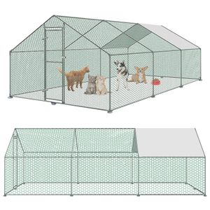 XMTECH 3x6x2m Chicken Coop Animal Enclosure Free-Roaming Pen with PE Shade Roof, Galvanized Steel Frame, Outdoor Fence Used for Chickens, Poultry Houses, Small Animals