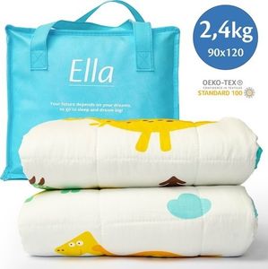 Ella Kinder Gewichtsdecke 2,4 kg 90x120 cm – Therapiedecke, für Stressabbau & Angstzustände, Hypoallergene Glasperlen, weiche & kühlende Baumwoll- Außenschicht, für Kinder von 15-25 kg – Dino