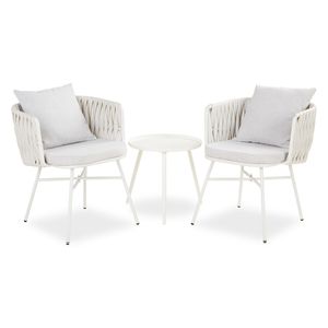 Homestyle4u 2444, 3-teiliges Gartenmöbel-Set, Balkonmöbel Rattan Weiß, Tisch & 2 Stühle