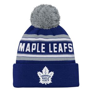 NHL Jacquard Mütze Junior, blau, Toronto Maple Leaf Grafik, mit Bündchen und Bommel, Einheitsgröße