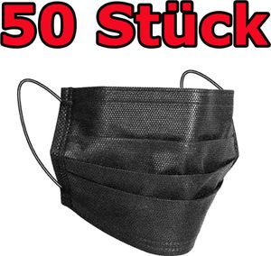 50 Stück Maske 3-lagig Hygienemaske Einwegmaske Atem Mundmaske Nasenmaske Schwarz