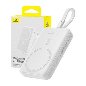 Powerbank Baseus Magnetic Mini MagSafe 10000mAh 30W z wbudowanym kablem USB-C - biały + kabel Baseus Simple Series USB-C - USB-C 60W 0.3m