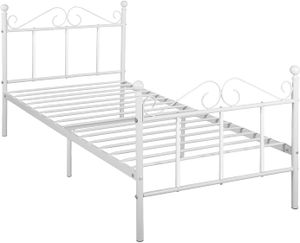IPOTIUS kovová postel s roštem, jednolůžko do dětského pokoje, postel do ložnice pro hosty, bílá, 90 x 190 cm, TIKI