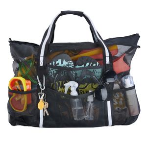 1 Set Strandtasche, Netz-Tragetasche mit extra großer Kapazität und Schultergurt, tragbare Netz-Handtasche mit Reißverschluss für Reisen im Freien für das Fitnessstudio