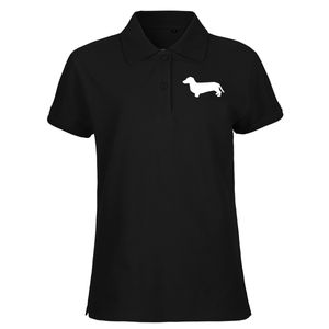 Huuraa Damen Polo Shirt Dackel Silhouette Bio Baumwolle Fairtrade Oberteil Größe S Black mit Motiv für Hundefreunde
