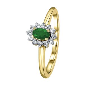 0,15 ct Diamant Brillant Smaragd Ring aus 585 Gelbgold RFB90069.21  Ringweite  56