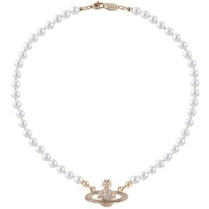 Saturn Perlenkette Weiß Planet Kristalle Halskett Damen Planet Halskette Freundin Geburtstag heiraten Damenkette 38+ 5cm (Gold)