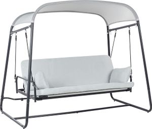 BELIANI Gartenschaukel Hellgrau Mesh Stahl mit Liegefunktion Verstellbar 3-Sitzer Modernes Design Hollywoodschaukel Outdoor Garten Terrasse