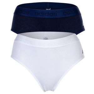 adidas Damen Slip, 2er Pack - Bikini Slip, Smart Cotton Solid, Logo, uni Blau/Weiß XS