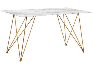 BELIANI Jídelní stůl mramorový efekt bílý se zlatem z tvrzeného skla horní kovové nohy 140 x 80 cm Glam obývací pokoj