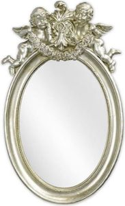 Casa Padrino Barock Spiegel Silber 29,2 x H. 49,3 cm - Antik Stil Wandspiegel mit dekorativen Engelsfiguren - Wohnzimmer Spiegel - Garderoben Spiegel - Barock Möbel