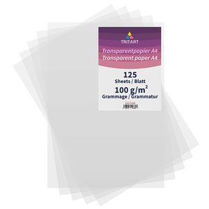 Tritart Transparentpapier Bedruckbar Weiß DIN A4 - Pauspapier Pergamentpapier zum Bedrucken 125 Blatt 100g/m² - Architektenpapier Transparent Papier Bögen - Durchsichtiges Papier