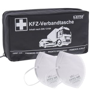 KALFF®  KFZ-Verbandtasche Schwarz DIN 13164-2014 + 2x FFP2-Maske
