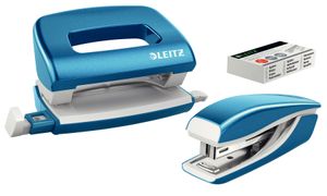 LEITZ Heftgerät & Locher Set Mini Nexxt WOW blau metallic